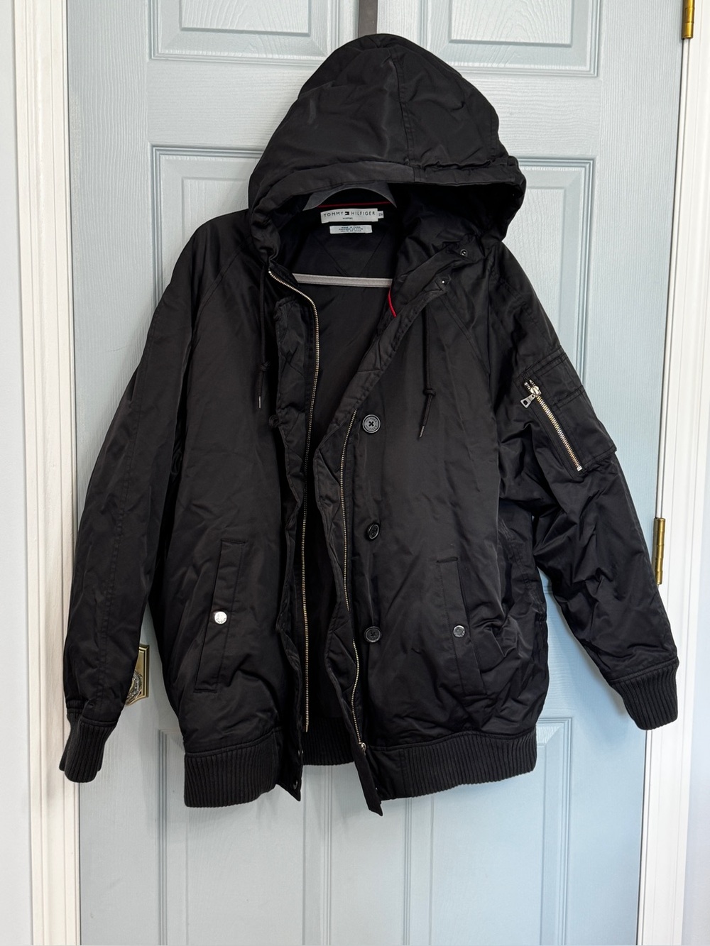 Vintage Tommy Hilfiger Black Cotton Down Bomber Jacket 2X Women’s 2003 Y2K